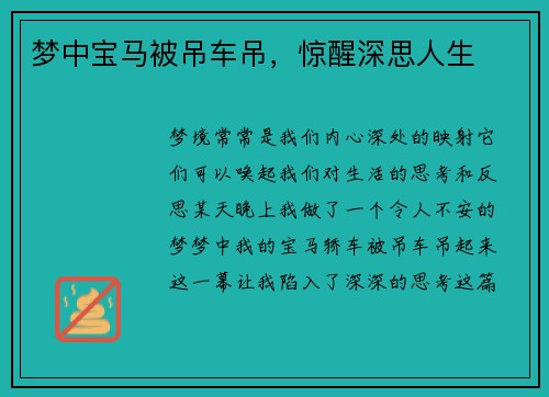 梦中宝马被吊车吊，惊醒深思人生